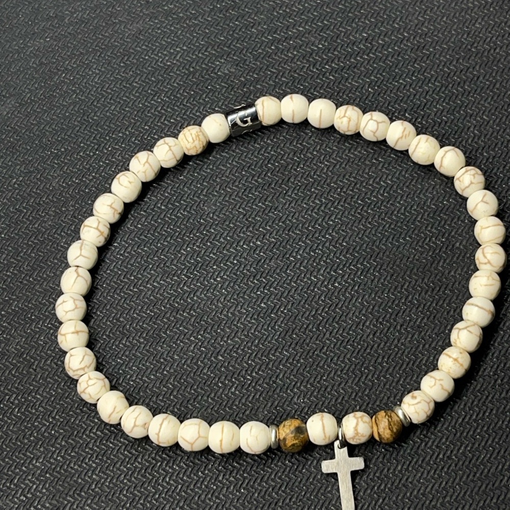 Men’s Turquoise Cross Ankle Bracelet - Picture 3 of 4